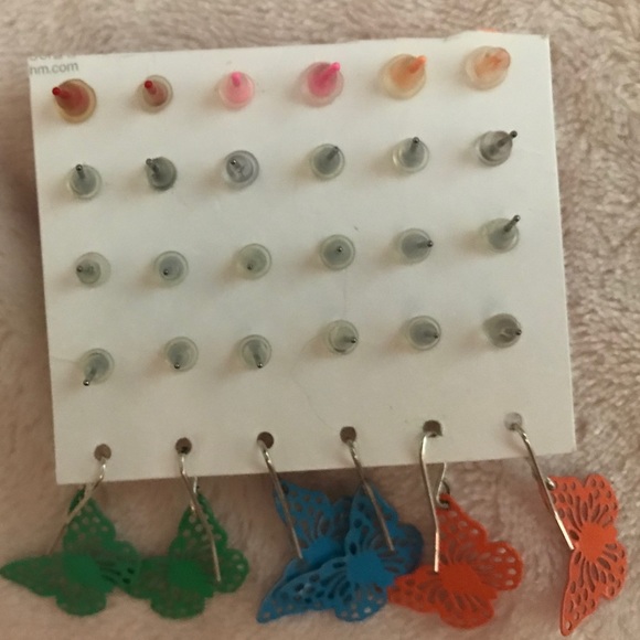 Set of 15 Colorful Butterfly and Ball Earrings - Picture 2 of 3